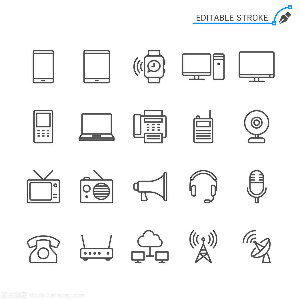 通信设备线图标 像素完美与可编辑中风的设计艺术